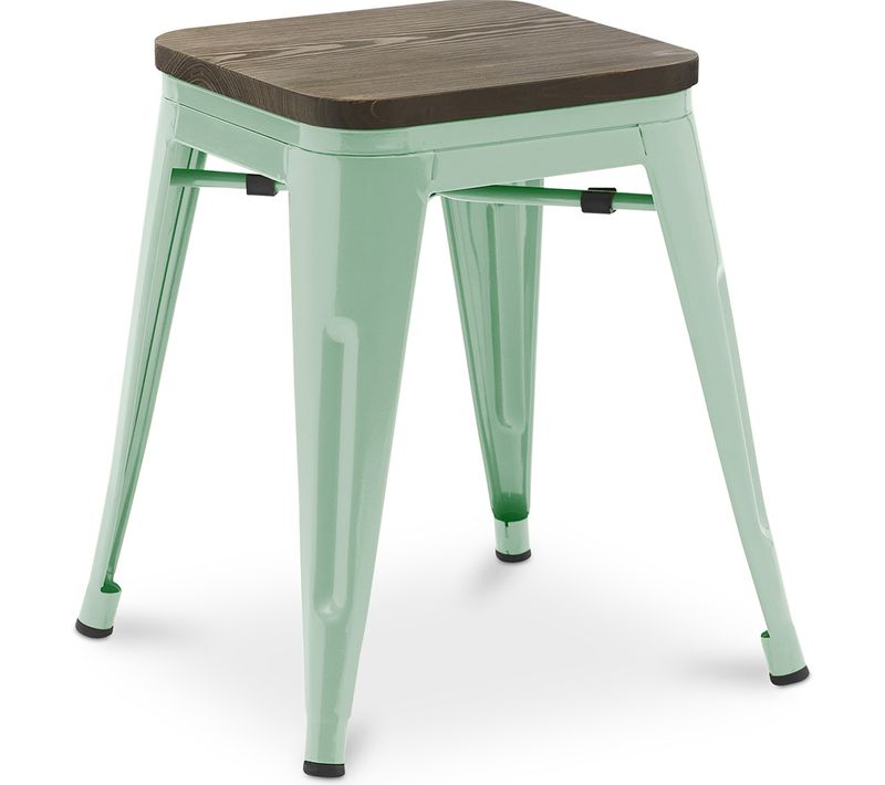 Tabouret De Bar Design Industriel - Bois et Métal - 45 Cm - - Metalix Menthe