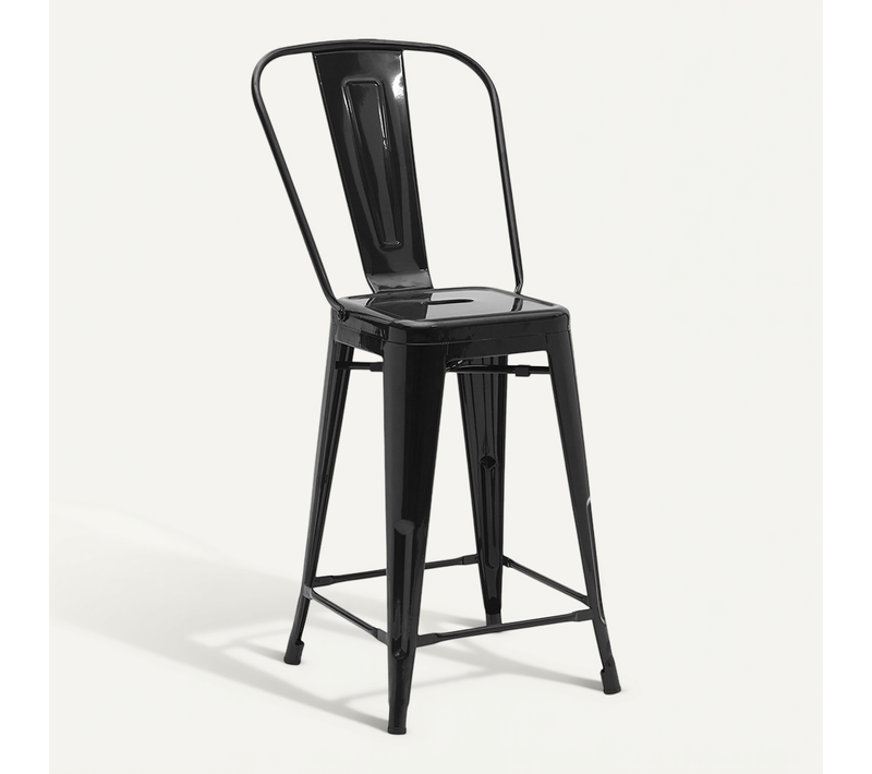 Tabouret De Bar Avec Dossier - Design Industriel - 60cm - - Metalix Noir