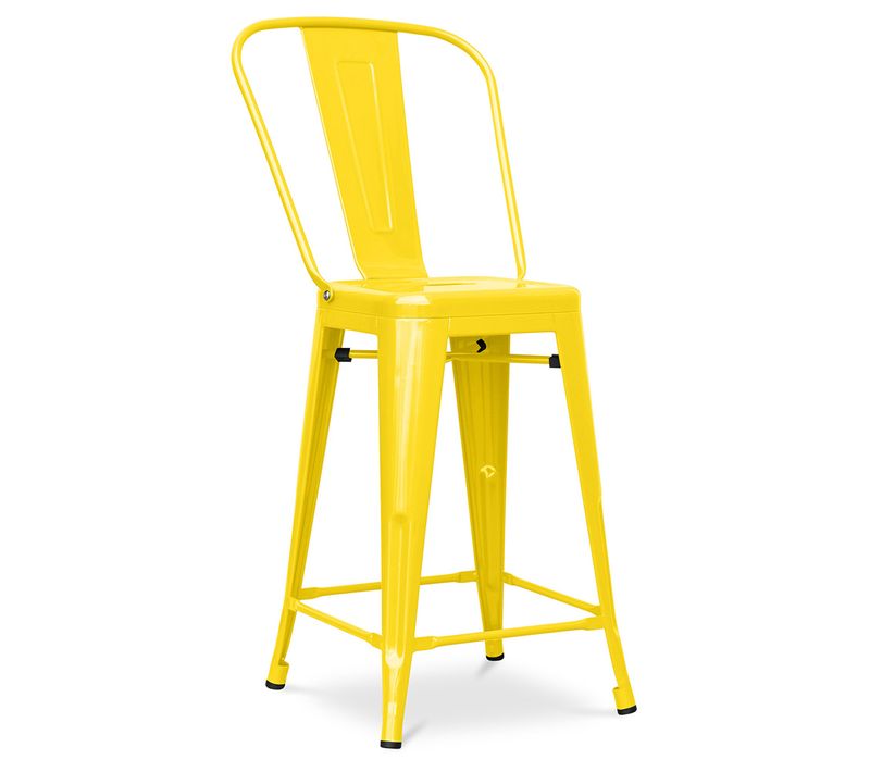 Tabouret De Bar Avec Dossier - Design Industriel - 60cm - - Metalix Jaune