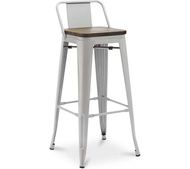 Tabouret De Bar - Design Industriel - Bois Et Acier - 76cm - Metalix Gris Clair