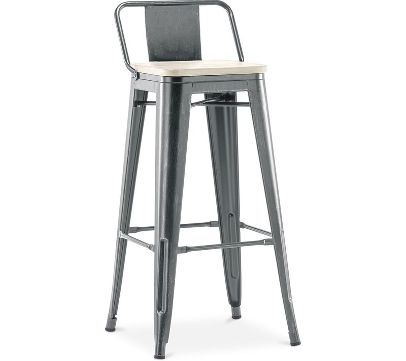 Tabouret De Bar Avec Dossier - Design Industriel - Bois Et Acier - 76cm - Nouvelle édition - Metalix