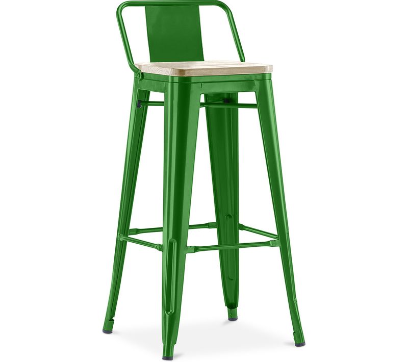 Tabouret De Bar Avec Dossier - Design Industriel - Bois Et Acier - 76cm - Nouvelle édition - Metalix