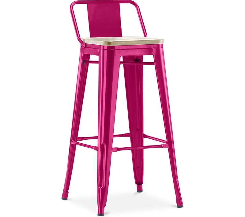 Tabouret De Bar Avec Dossier - Design - Bois Et Acier - 76cm - - Metalix Fuchsia