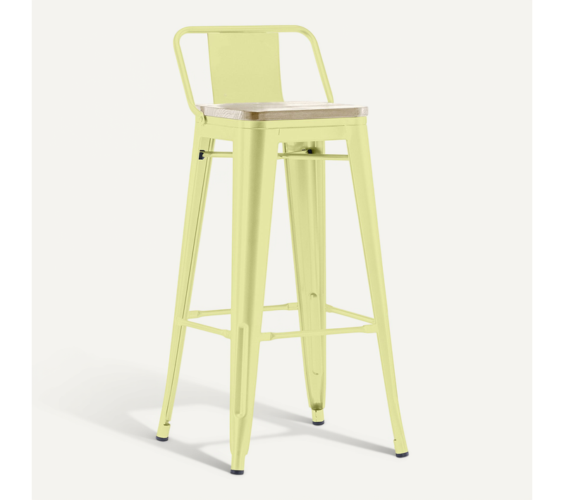 Tabouret De Bar Avec Dossier - Design Industriel - Bois Et Acier - 76cm - Nouvelle édition - Metalix