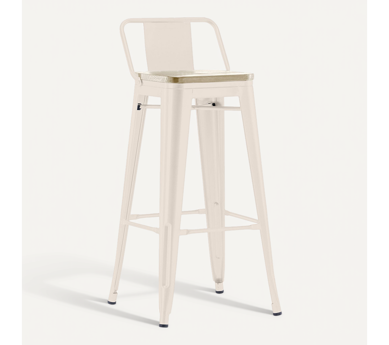 Tabouret De Bar Avec Dossier - Design Industriel - Bois Et Acier - 76cm - Nouvelle édition - Metalix