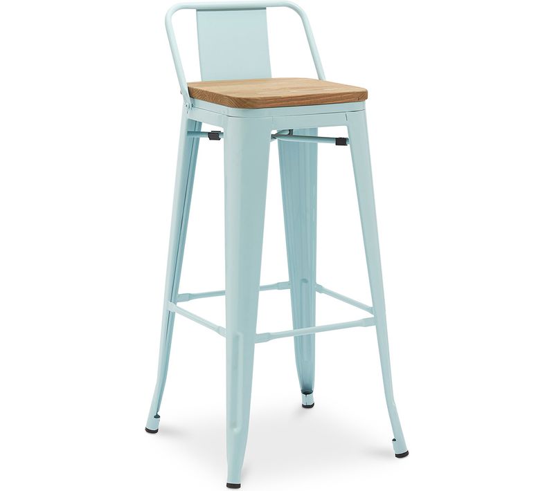 Tabouret De Bar Avec Dossier - Design Industriel - Bois Et Acier - 76cm - Nouvelle édition - Metalix
