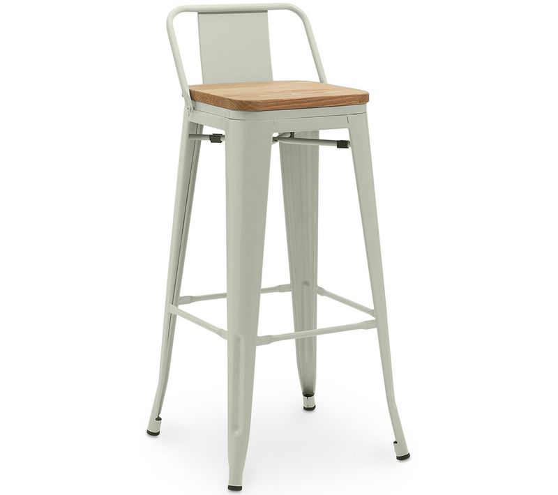 Tabouret De Bar Avec Dossier - Design - Bois Et Acier - 76cm - - Metalix Vert Pâle