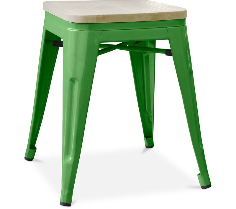 Tabouret De Bar Design Industriel - Bois Et Acier - 45cm - - Metalix Vert