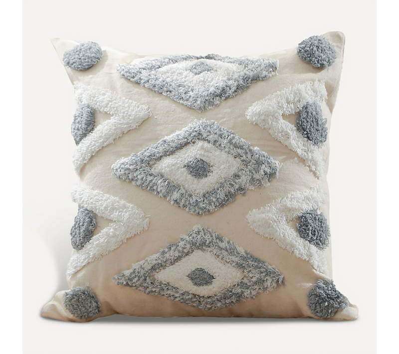 Coussin Carré En Coton Bohème (45x45 Cm) Housse + Remplissage - Trey Gris