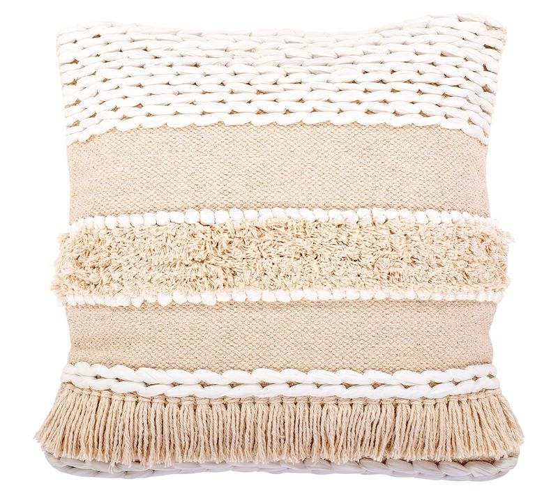 Coussin Carré Design Boho Bali En Coton Housse + Remplissage - Hera Blanc