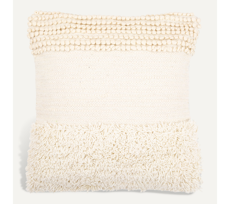 Coussin Carré Design Boho Bali En Coton Et Laine Housse + Remplissage - Margaret Blanc