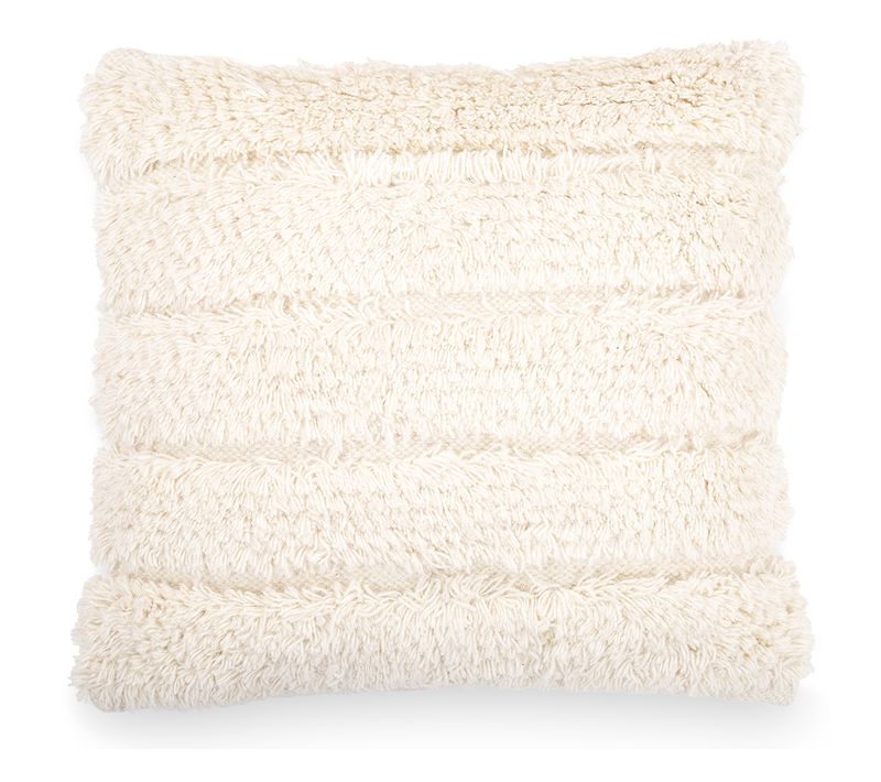 Coussin Carré Design Boho Bali, En Tissu Bouclé Housse + Remplissage - Akasha Blanc