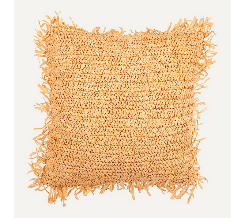 Coussin Carré Design Boho Bali, En Raphia Housse + Remplissage - Alizon Naturel