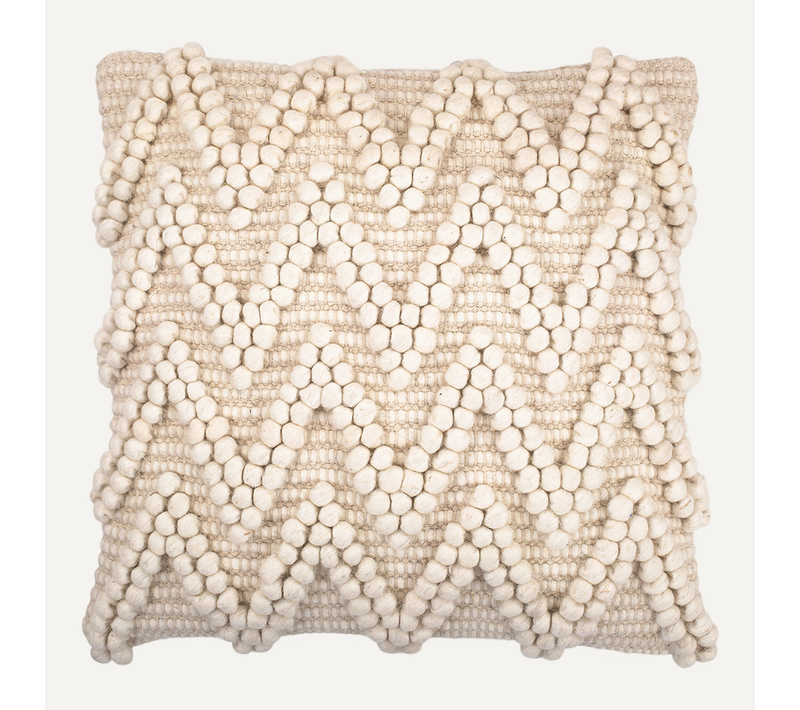 Coussin Carré Design Boho Bali, En Tissu Bouclé Housse + Remplissage - Chewuna Blanc