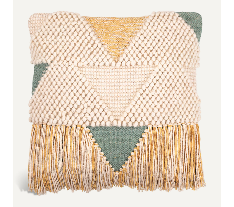 Coussin Carré Design Boho Bali En Coton Et Laine Housse + Remplissage - Metsal Multicolore