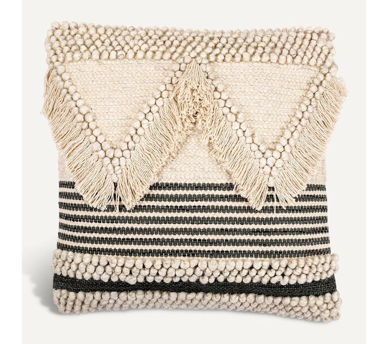 Coussin Carré Design Boho Bali En Coton Et Laine Housse + Remplissage - Stara Multicolore