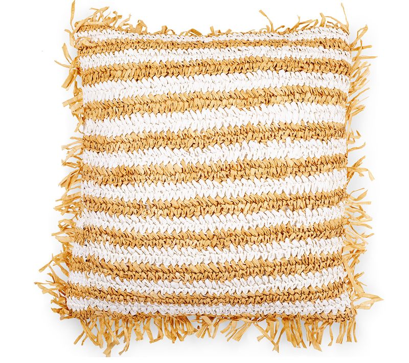 Coussin Carré Design Boho Bali, En Raphia Housse + Remplissage - Candice Crème