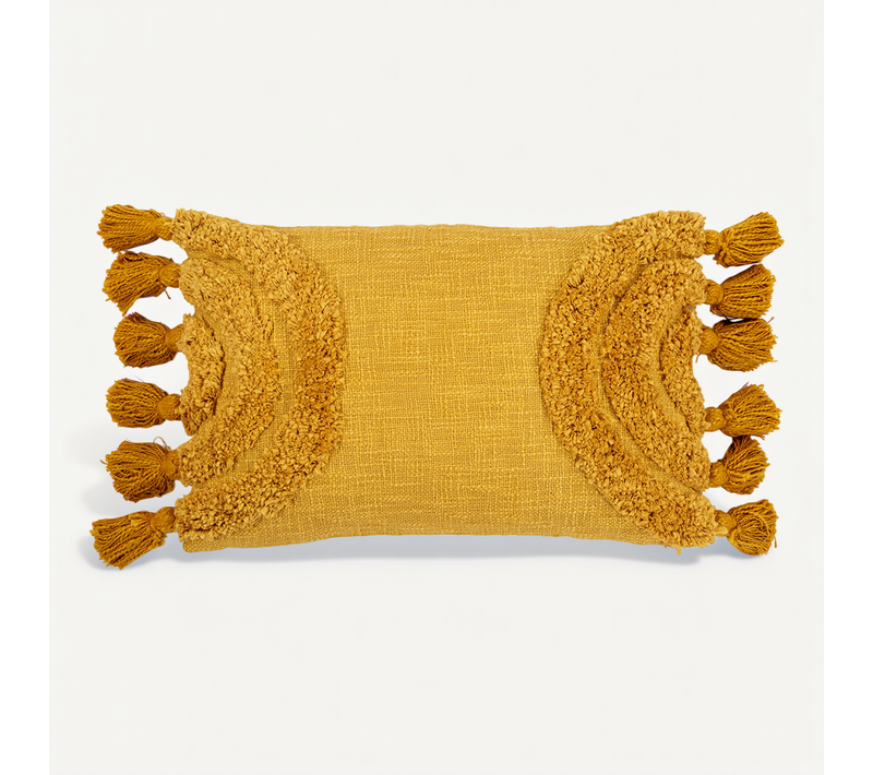 Coussin Rectangulaire Design Boho Bali En Coton Housse + Remplissage - Dolly Jaune