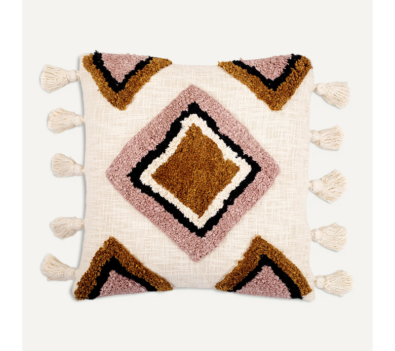 Coussin Carré Design Boho Bali En Coton Housse + Remplissage - Eloise Multicolore