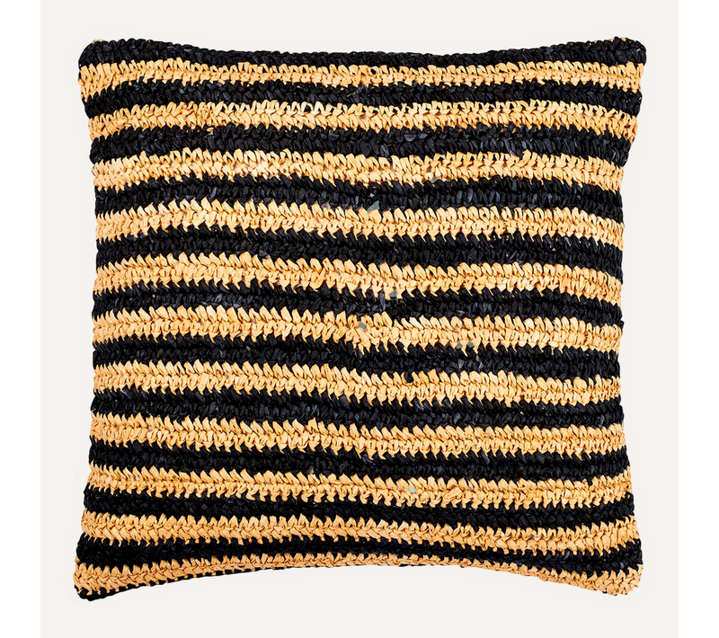 Coussin Carré Design Boho Bali, En Raphia Housse + Remplissage - Chelsea Beige