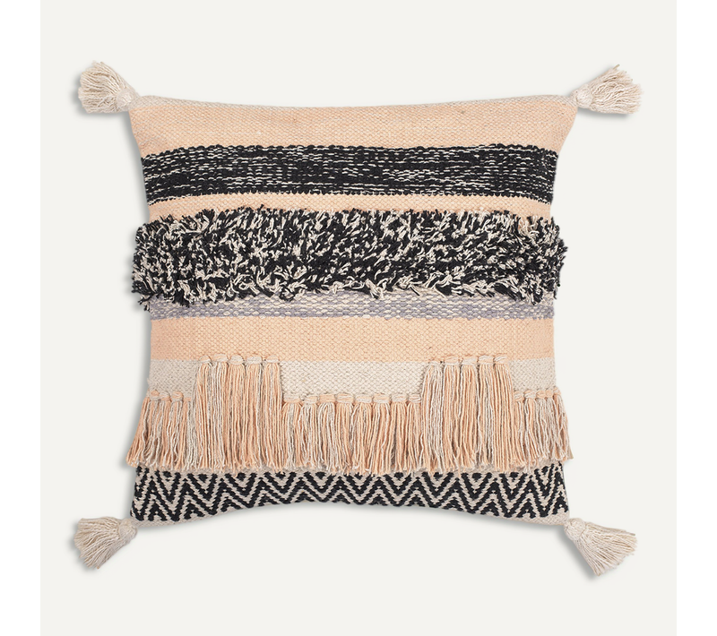 Coussin Carré Design Boho Bali En Coton Housse + Remplissage - Ava Multicolore