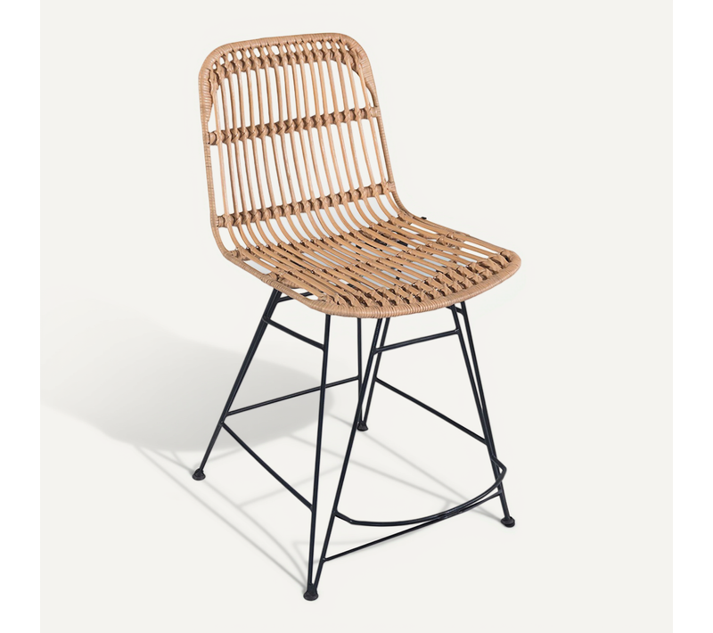 Chaise Haute En Métal Et Rotin, Design Boho Bali - Creto Noir