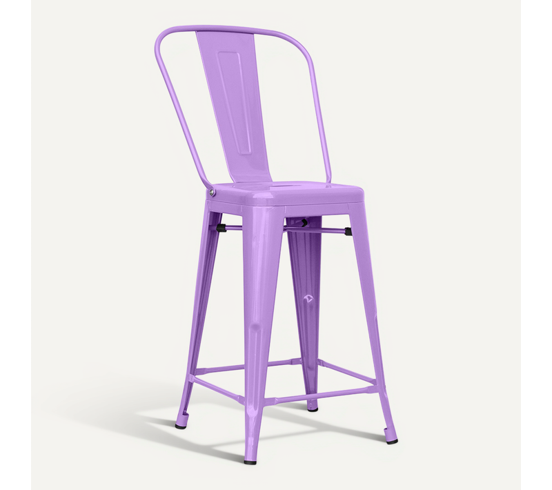 Tabouret Bistrot Metalix Carrée Avec Dossier - 60cm Violet Clair