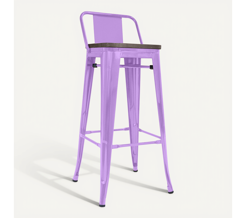 Tabouret De Bar Design Industriel Avec Dossier - Bois Et Acier - 76cm - Metalix Violet Clair