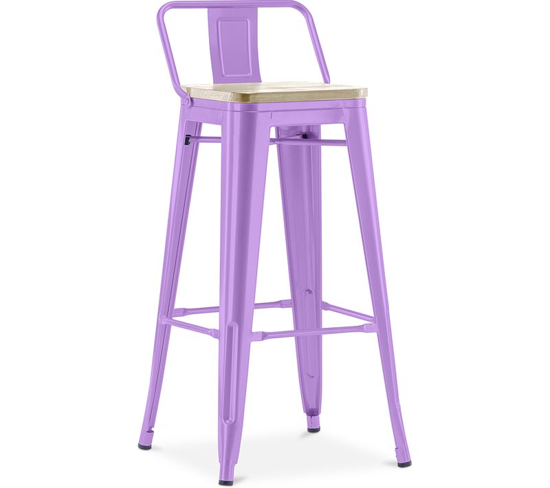 Tabouret De Bar Avec Dossier - Design Industriel - 76 Cm - Metalix Violet Clair