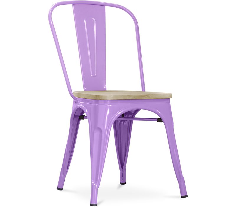 Chaise Bistrot Metalix - Métal Et Bois Clair Violet Clair