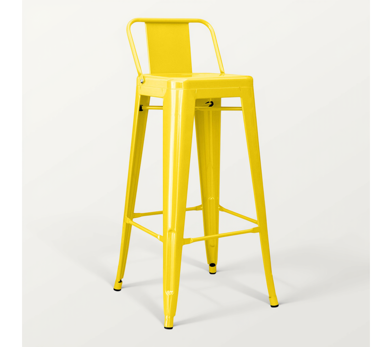 Tabouret De Bar Avec Dossier - Design Industriel - 76cm - -metalix Jaune