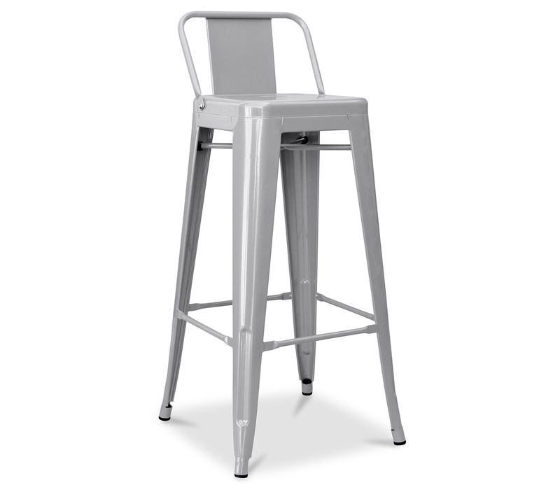 Tabouret De Bar Avec Dossier - Design Industriel - 76cm - -metalix Gris Clair