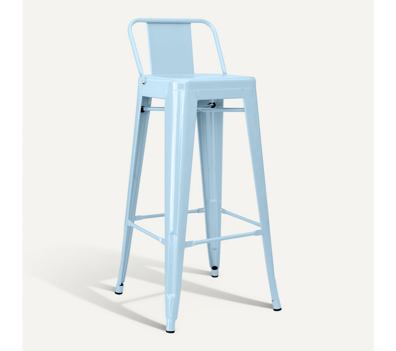Tabouret De Bar Avec Dossier - Design Industriel - 76cm - -metalix Bleu Clair