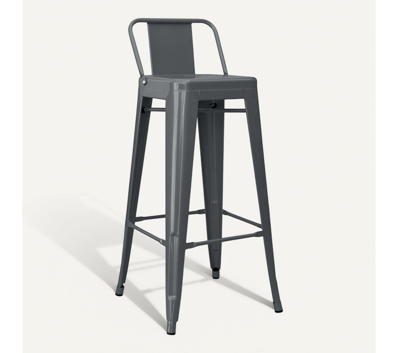 Tabouret De Bar Avec Dossier - Design Industriel - 76cm - -metalix Gris Foncé
