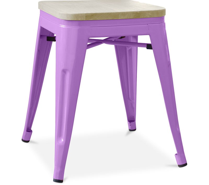 Tabouret Bistrot Metalix - Métal Et Bois Clair - 45cm Violet Clair