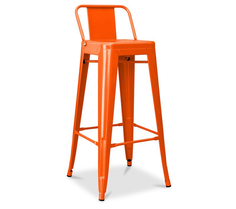Tabouret De Bar Avec Dossier - Design Industriel - 76cm - -metalix Orange