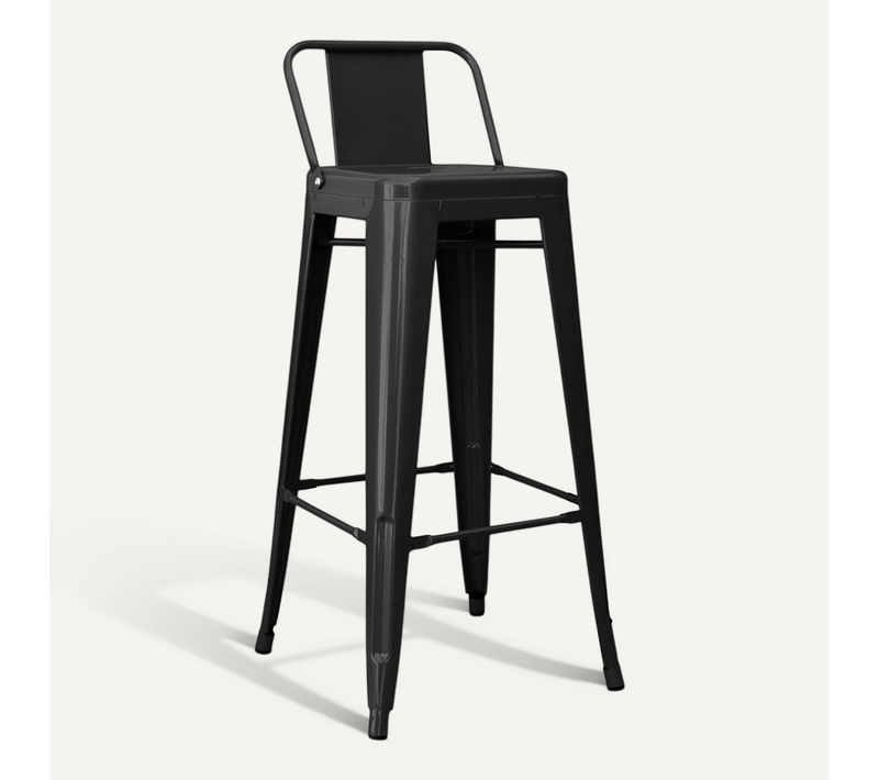 Tabouret De Bar Avec Dossier - Design Industriel - 76cm - Nouvelle édition -metalix Noir