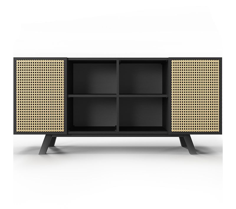 Buffet En Bois Naturel - Stile Vintage - Noir - Oga Noir