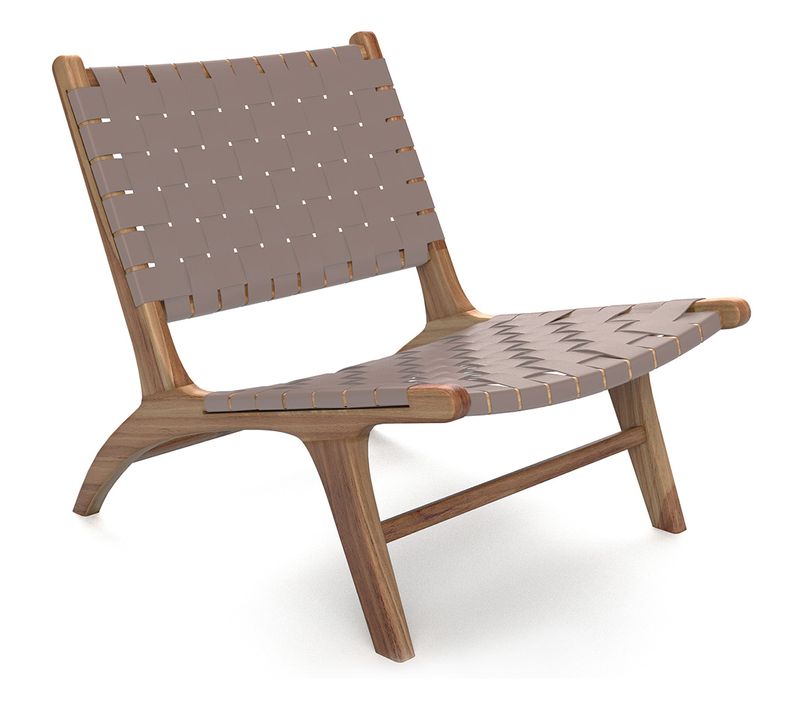 Fauteuil De Salon - Design Boho Bali - Bois Et Cuir - Grau Marron