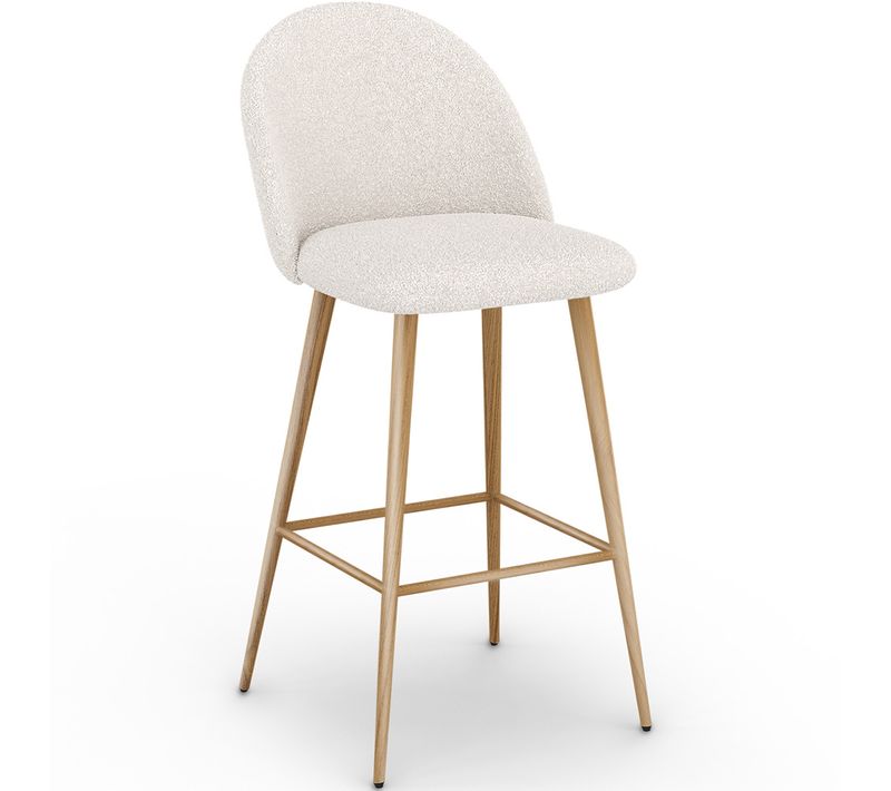Tabouret En Bouclette Fausse Fourrure Tapissée - Boucles Blanches - Design - Bennett Blanc