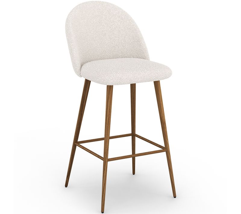 Tabouret En Bouclette Fausse Fourrure Tapissée - Boucles Blanches - Design - Bennett Blanc