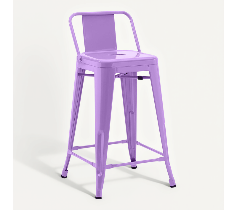 Tabouret De Bar Avec Dossier - Design Industriel - 60cm - Nouvelle édition - Metalix Violet Clair