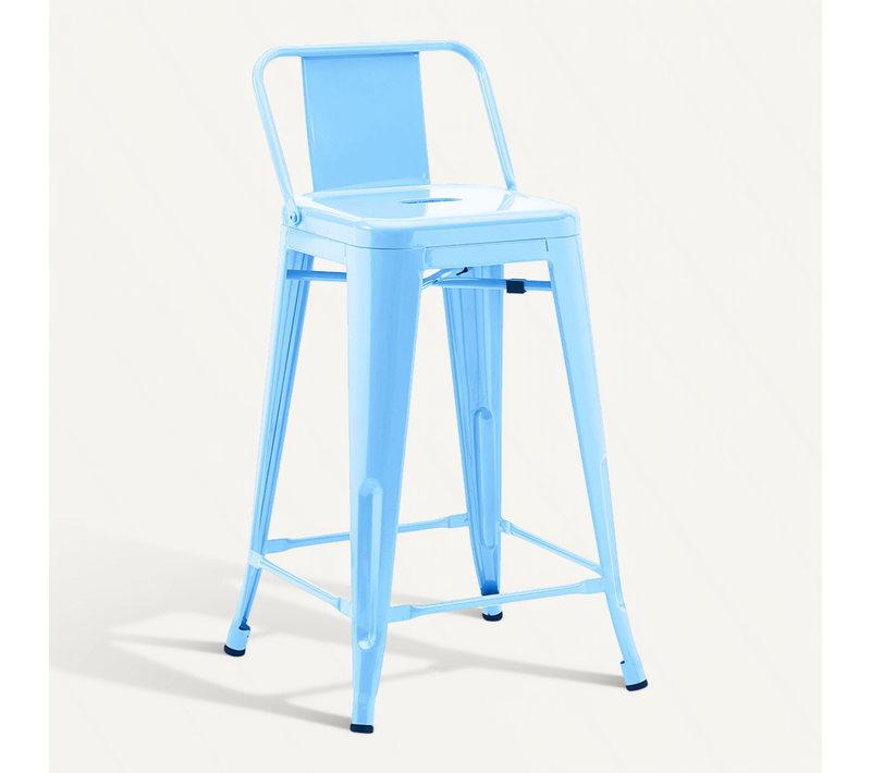 Tabouret De Bar Avec Dossier - Design Industriel - 60cm - - Metalix Bleu Pastel