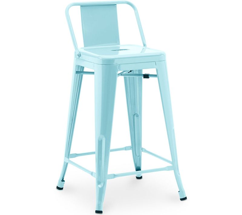 Tabouret De Bar Avec Dossier - Design Industriel - 60cm - Nouvelle édition - Metalix Aigue-marine