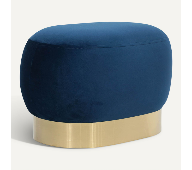 Pouf Banc De Maquillage - Velours Et Métal - Premium Bleu Foncé