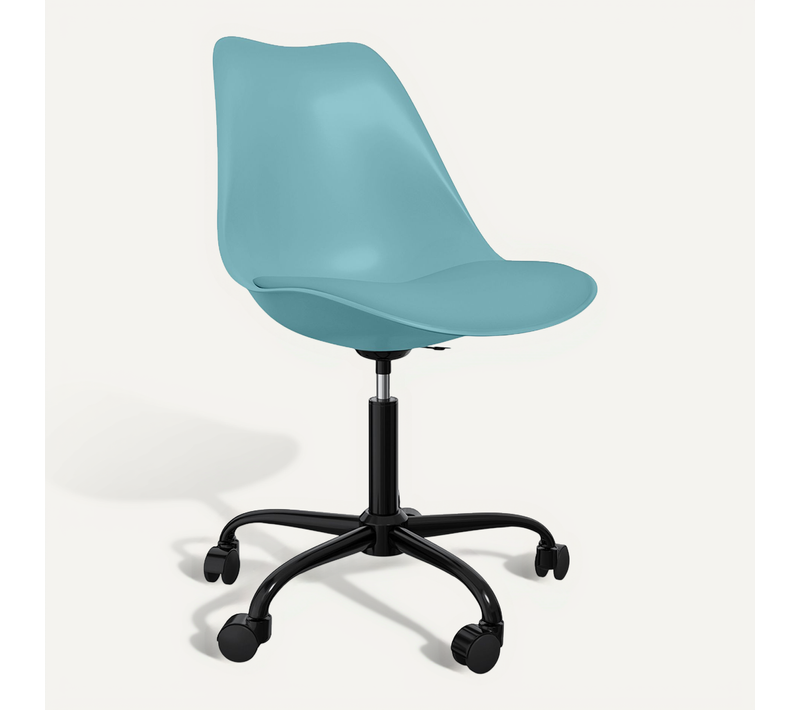 Chaise De Bureau À Roulettes – Pivotante Et Réglable En Hauteur – Base Noire – Bamba Aigue-marine