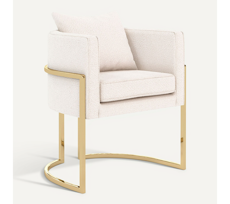 Chaise De Salle à Manger - Avec Accoudoirs - En Bouclette Fausse Fourrure Tapissée - Boucles Blanche