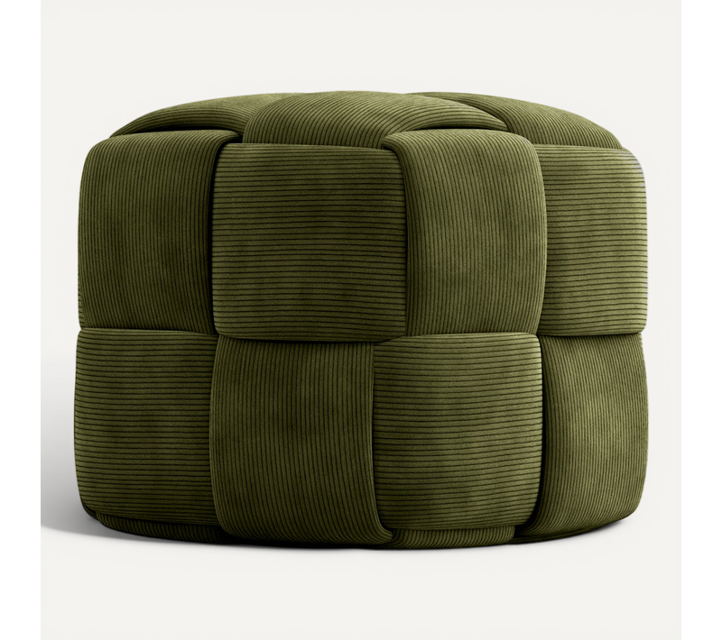 Pouf Carré Tapissé En Velours Côtelé - Design Moderne - Dice Olive