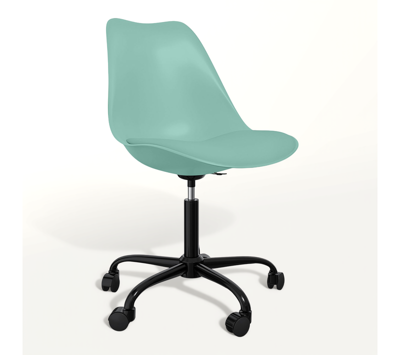 Chaise De Bureau À Roulettes – Pivotante Et Réglable En Hauteur – Base Noire – Bamba Vert Pastel