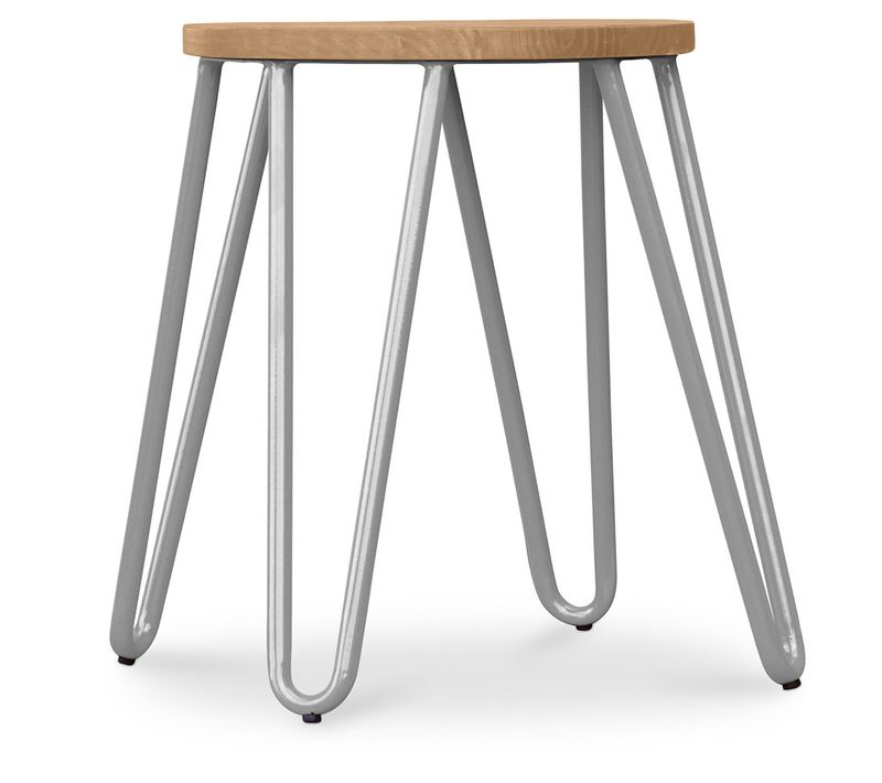 Tabouret Hairpin - 42cm - Bois Clair Et Métal Gris Clair